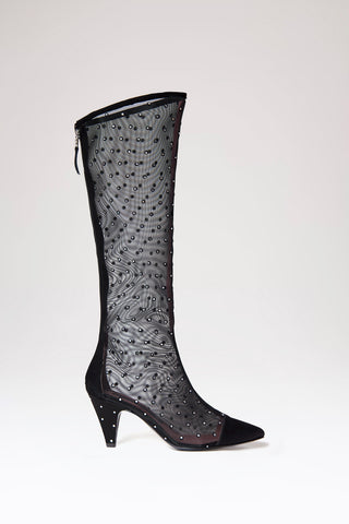 Black Mesh Flor Boots