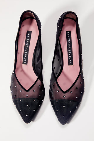 Black Mesh Fresia Crystal Pumps
