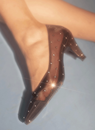Black Mesh Fresia Crystal Pumps