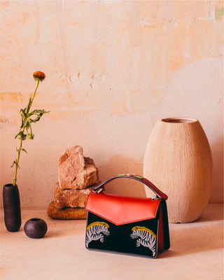 Black and Red Mini Pixie Zebra Bag