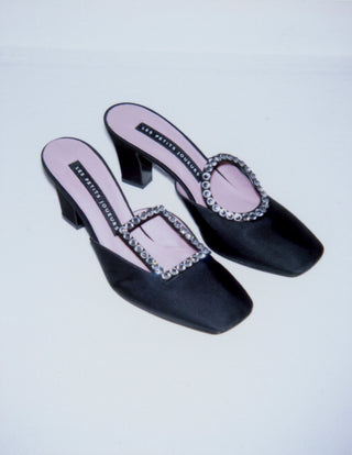 Black Satin Aster Mule
