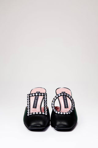 Black Satin Aster Mule