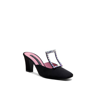 Black Satin Aster Mule